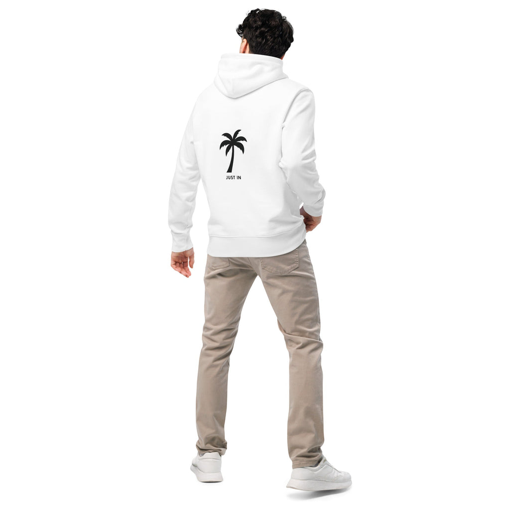 Bio Hoodie Rückansicht – Mann mit Palmenprint