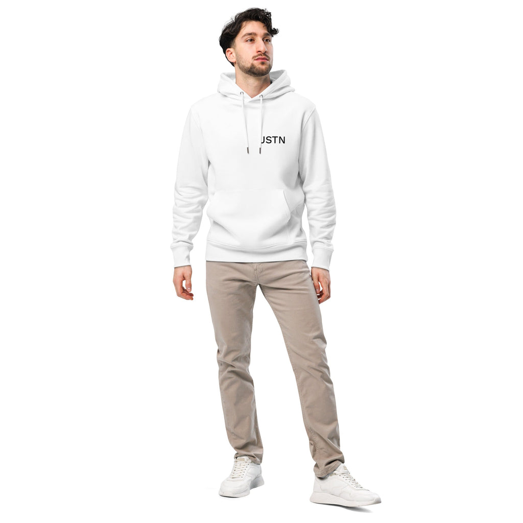 Weißer Streetwear Hoodie komplett – Ganzkörperansicht Model