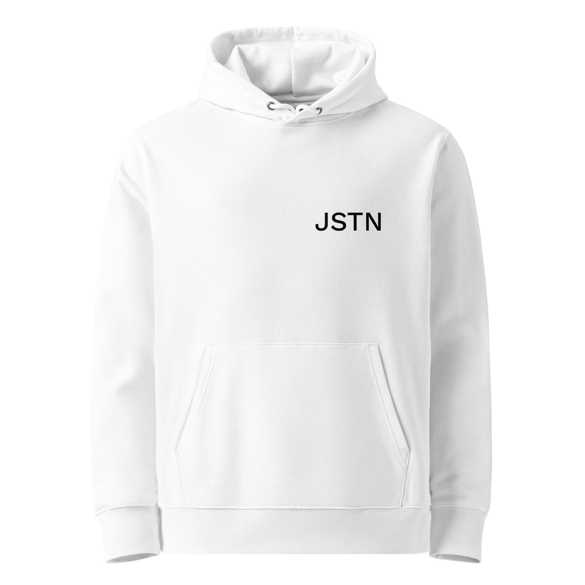 Produktbild Hoodie Front – Weiß minimalistisch JSTN Logo