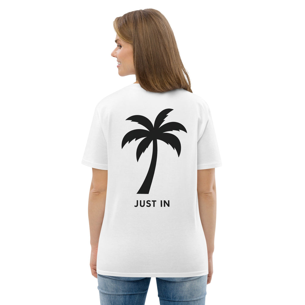 Weißes Eco T-Shirt mit Palmen-Backprint – Rückansicht