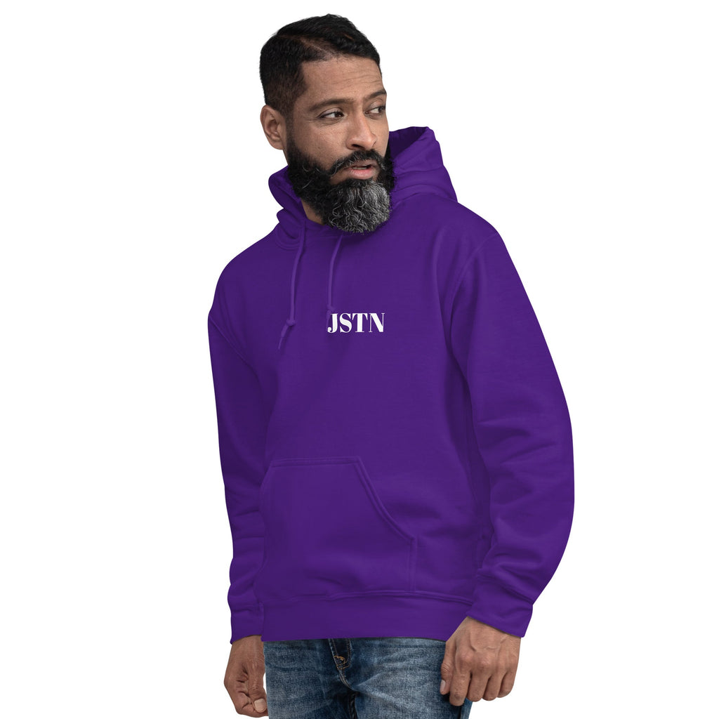 JSTN Hoodie lila – Detailansicht Kapuze und Kordelzug